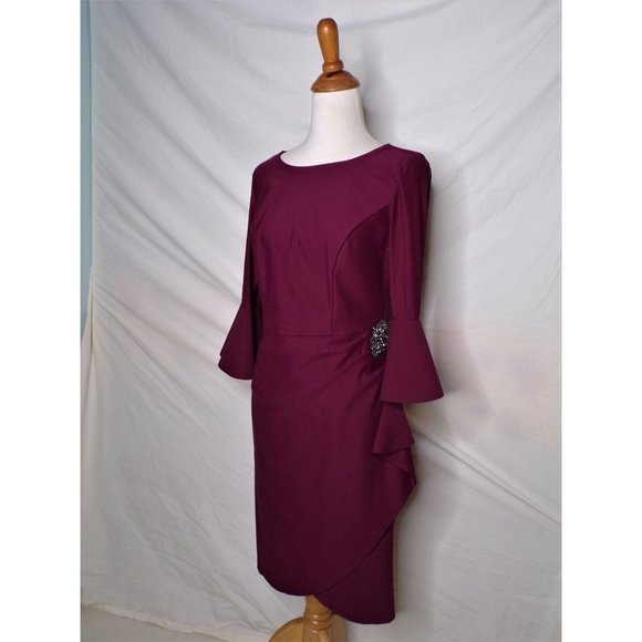 ALEX EVENINGS Bell Sleeve Wrap Dress Wine 8 NEW - Picture 3 of 9